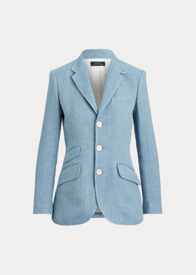 Blazer Polo Ralph Lauren Mujer Azules Claro - Herringbone Linen-Blend - DKYRU2783